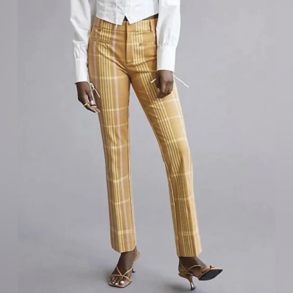 Anthropologie Yellow Plaid Boot Cut Pants